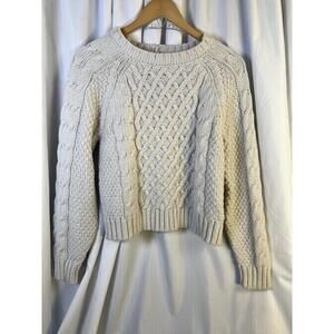 American Eagle Outfitters Cream Ivory Cable Knit Sweater Women’s Med Cropped